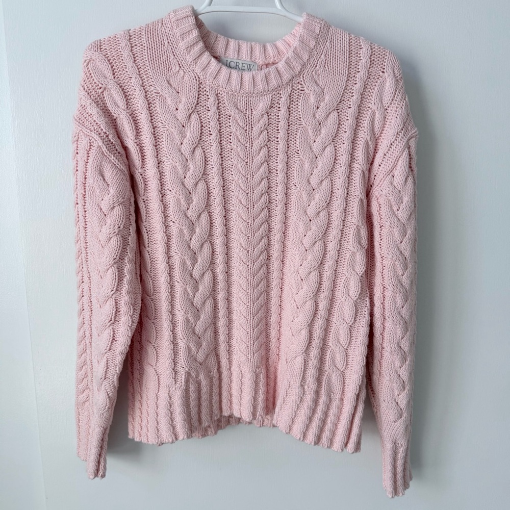 J Crew Cable Knit Crewneck Sweater in Delicate Bloom - Picture 6 of 15